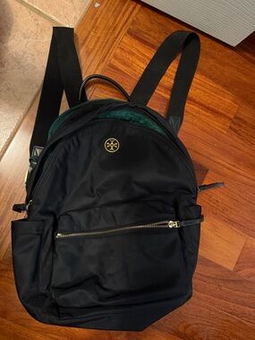 Tory Burch Black Nylon Backpack with Gold Logo